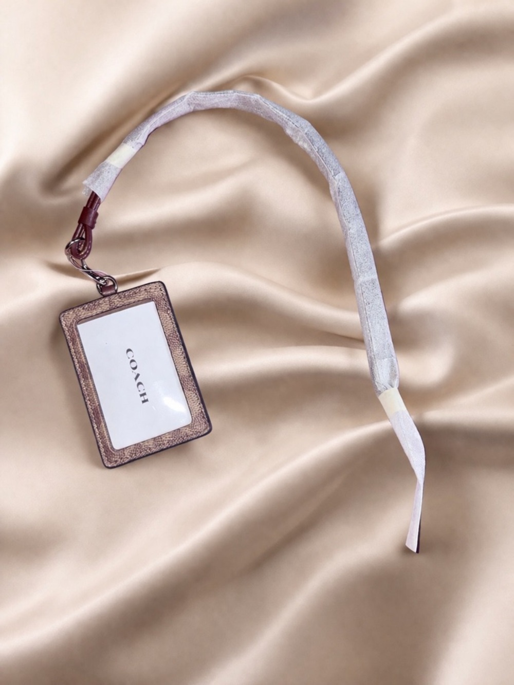 Coach Signature Canvas ID Lanyard Card Holder Brown/Tan + Wrist Strap NEW